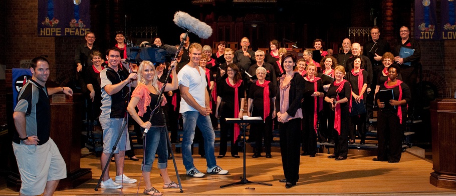 Channel Seven's Great South East Crew with Debra and the choir